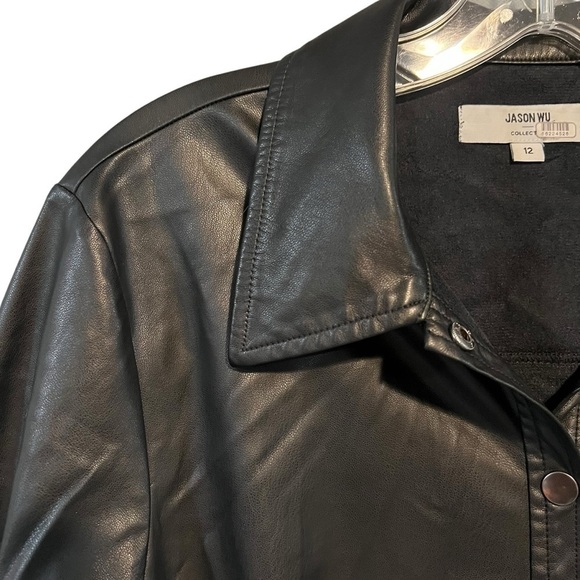 Jason Wu Collective Black Vegan Leather Button Front Long Sleeve Dress US 12 - Picture 6 of 12